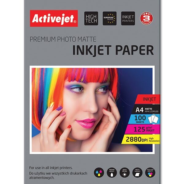 Active Jet Premium Photo Matte Φωτογραφικό Χαρτί A4 (21x30) 125gr/m² για Εκτυπωτές Inkjet 100 Φύλλα