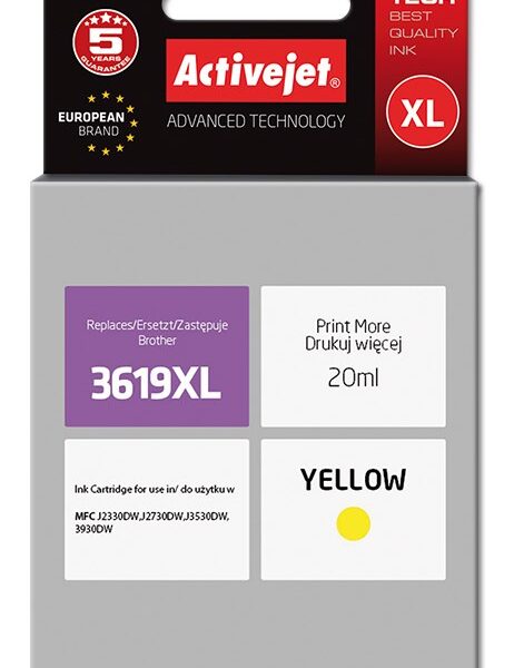 Active Jet Συμβατό Μελάνι Εκτυπωτή InkJet Brother LC-3619YXL 20ml Κίτρινο 1τμχ