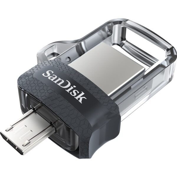 SanDisk Ultra Dual m3.0 USB flash drive 256 GB USB Type-A / Micro-USB 3.2 Gen 1 (3.1 Gen 1) Black, Silver, Transparent