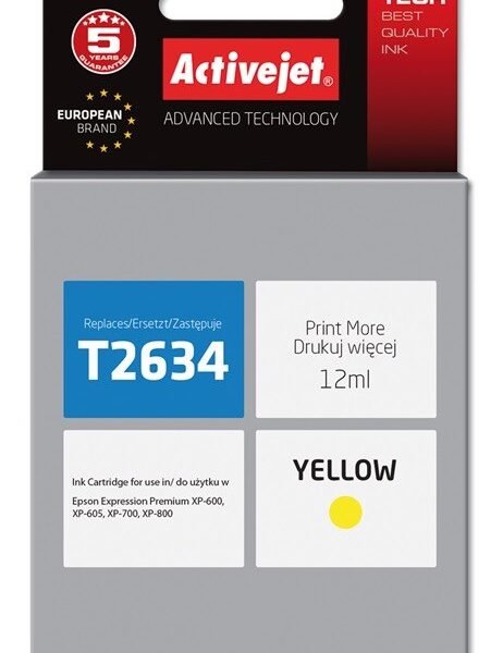 Active Jet Συμβατό Μελάνι Εκτυπωτή InkJet Epson T2634 12ml Κίτρινο