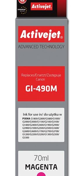 Active Jet Συμβατό Μελάνι Εκτυπωτή InkJet Canon GI-490M 70ml Ματζέντα