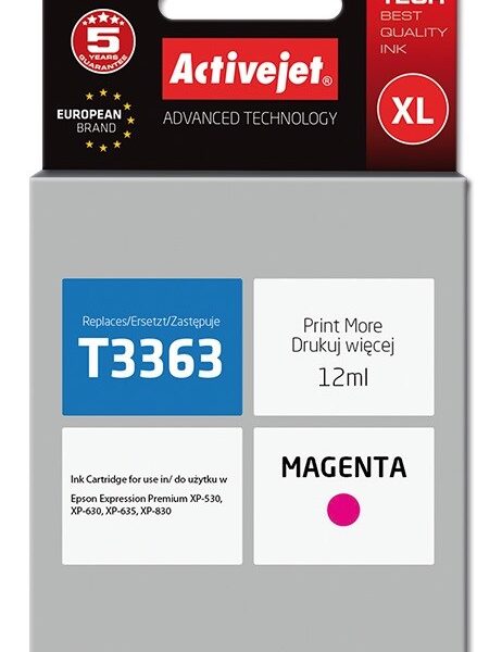 Active Jet Συμβατό Μελάνι Εκτυπωτή InkJet Epson 33XL T3363 12ml Ματζέντα 1τμχ