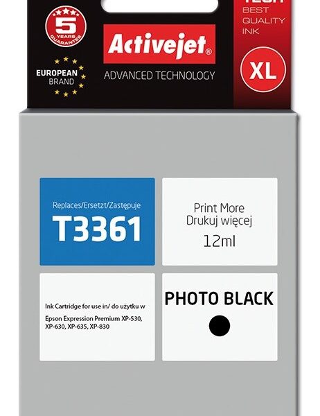 Active Jet Συμβατό Μελάνι Εκτυπωτή InkJet Epson 33XL T3361 12ml Μαύρο