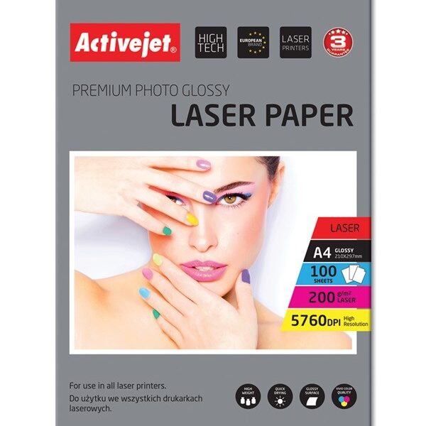 Active Jet Premium Photo Φωτογραφικό Χαρτί Gloss A4 (21x30) 200gr/m² για Εκτυπωτές Laser 100 Φύλλα