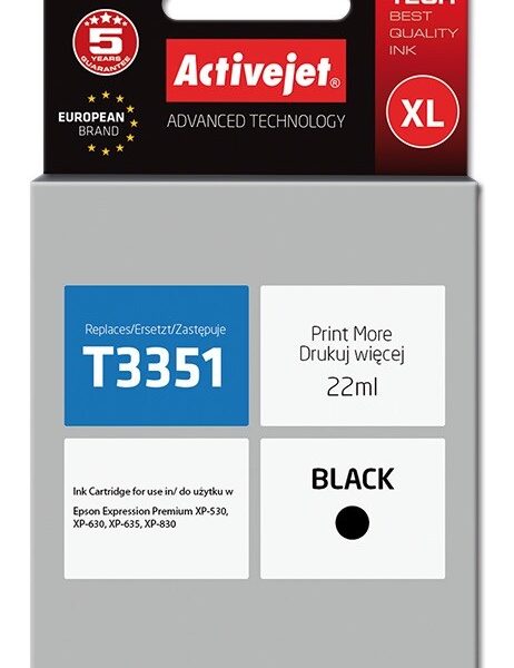 Active Jet Συμβατό Μελάνι Εκτυπωτή InkJet Epson 33XL T3351 22ml Μαύρο