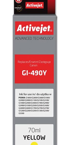 Active Jet Συμβατό Μελάνι Εκτυπωτή InkJet Canon GI-490Y 70ml Κίτρινο