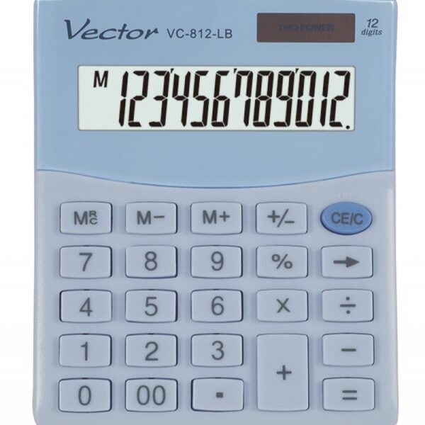 VECTOR OFFICE CALCULATOR, KAV VC-812 LB, LIGHT BLUE