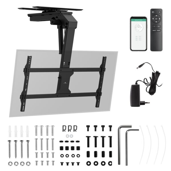 Maclean electric TV mount, ceiling mount, Tuya support, max. VESA 800x400, reg. in pos. +90°~-90°, for TV 43-86", max. 45kg, MC-109 T