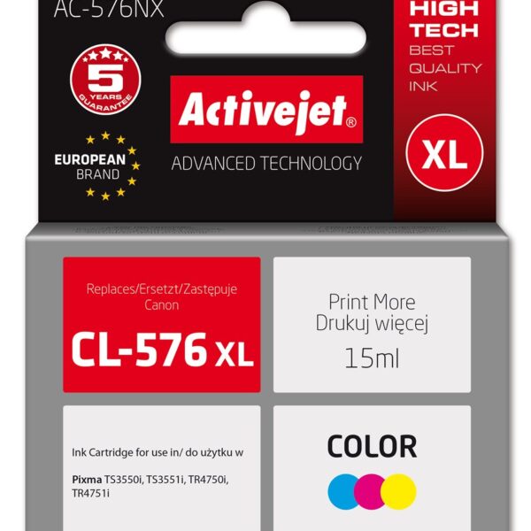 Activejet AC-576NX Canon printer ink, replacement Canon CL-576XL; Supreme; 15 ml; colour: blue, yellow, magenta